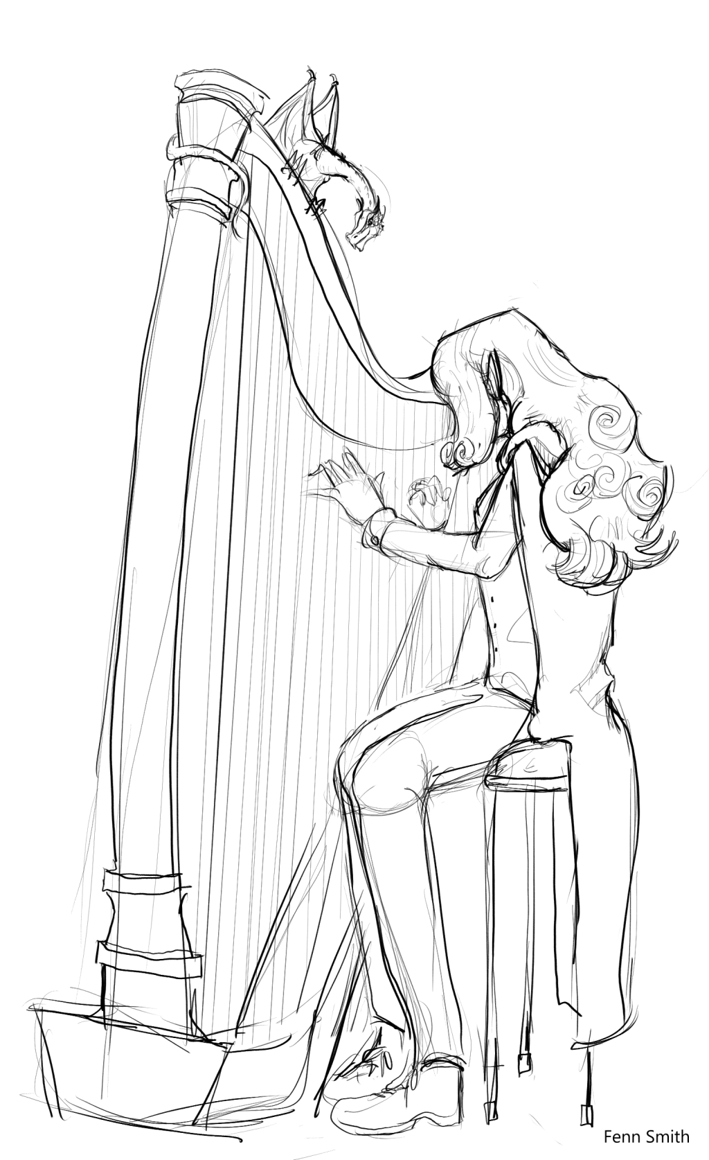 Sylvan playing the harp at the Ralios&nbsp;estate